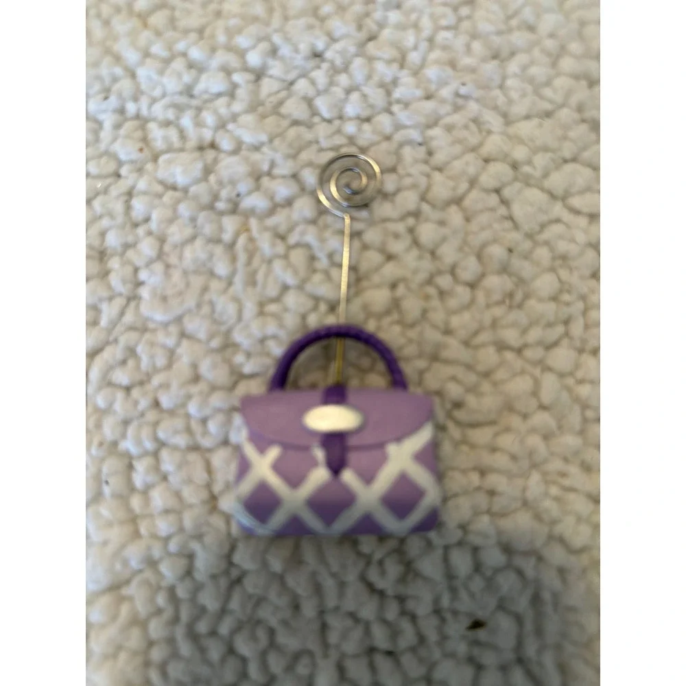Miniature Purple Handbag Place Card Holder Photo Clip Quilted Purse Decor 3.5in